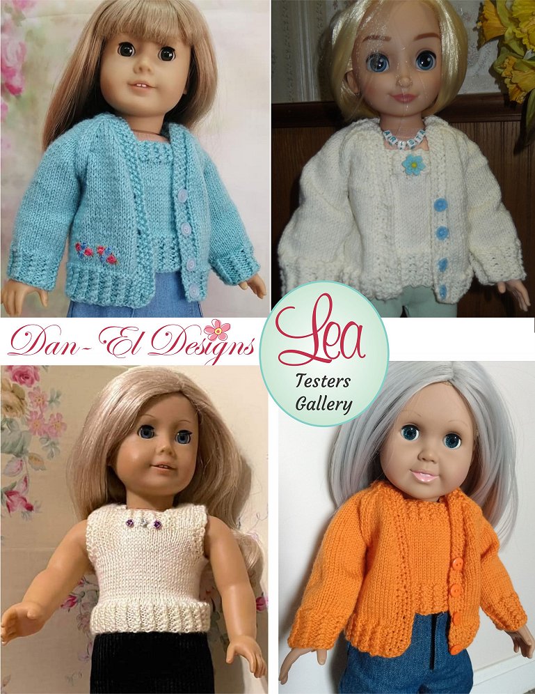 Dan-El Designs Knitting Lea Top and Cardigan 18" Doll Clothes Knitting Pattern Pixie Faire