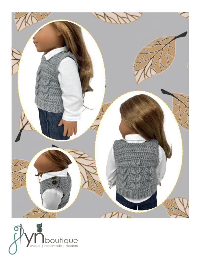 J Lyn Boutique Crochet Leafy Layers Vest 18" Doll Clothes Crochet Pattern Pixie Faire