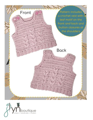 J Lyn Boutique Crochet Leafy Layers Vest 18" Doll Clothes Crochet Pattern Pixie Faire