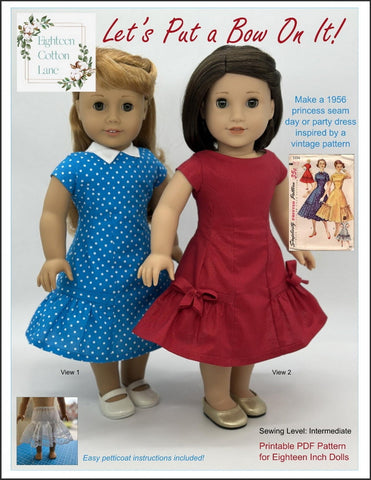 Eighteen Cotton Lane 18 Inch Historical Let's Put a Bow On It! 18" Doll Clothes Pattern Pixie Faire