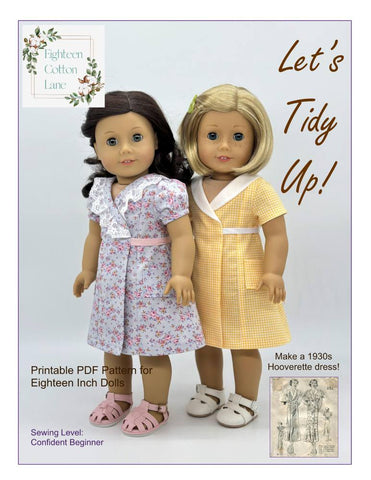 Eighteen Cotton Lane BOGO 18 Inch Historical Let's Tidy Up! 18" Doll Clothes Pattern Pixie Faire