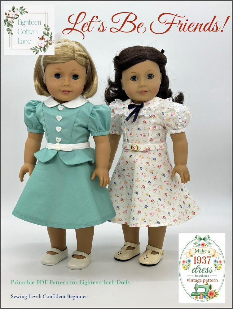 Eighteen Cotton Lane 18 Inch Historical Let's Be Friends! 18" Doll Clothes Pattern Pixie Faire