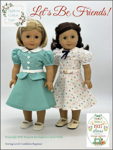 Eighteen Cotton Lane 18 Inch Historical Let's Be Friends! 18" Doll Clothes Pattern Pixie Faire