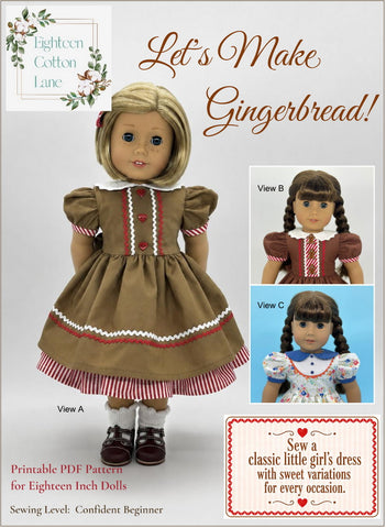Eighteen Cotton Lane 18 Inch Historical Let's Make Gingerbread! 18" Doll Clothes Pattern Pixie Faire