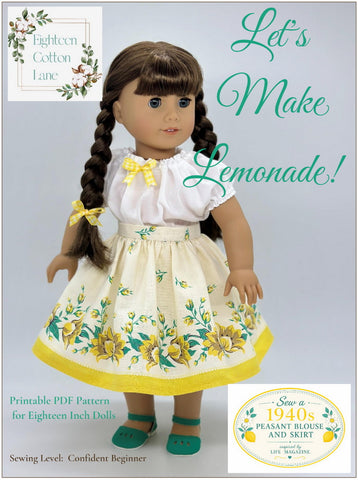 Eighteen Cotton Lane 18 Inch Historical Let's Make Lemonade! 18" Doll Clothes Pattern Pixie Faire