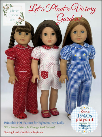 Eighteen Cotton Lane 18 Inch Historical Let's Plant a Victory Garden! 18" Doll Clothes Pattern Pixie Faire