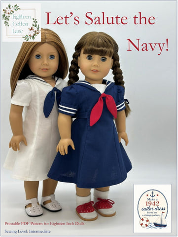 Eighteen Cotton Lane 18 Inch Historical Let's Salute the Navy! 18" Doll Clothes Pattern Pixie Faire