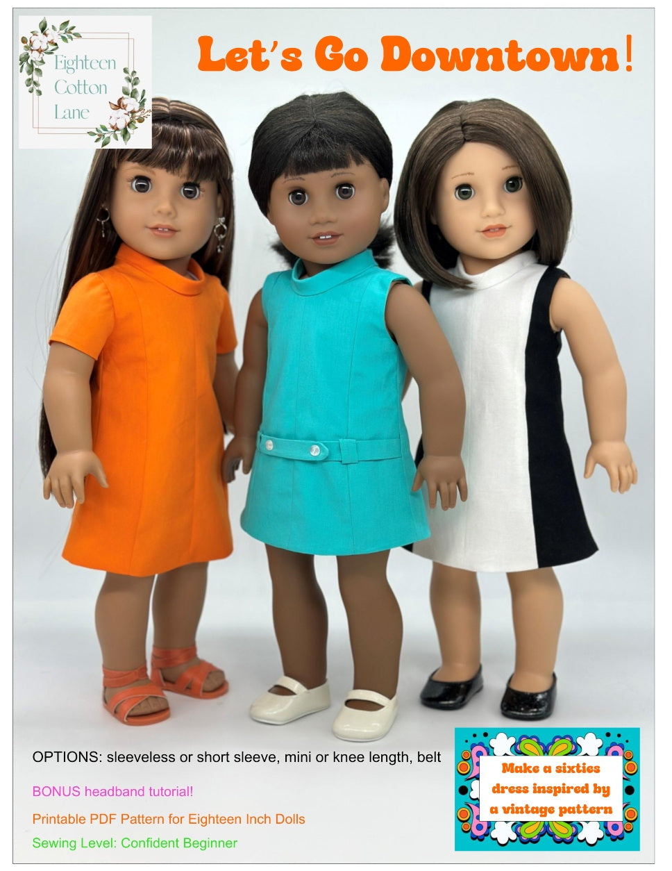 Eighteen Cotton Lane 18 Inch Historical Let's Go Downtown! 18" Doll Clothes Pattern Pixie Faire