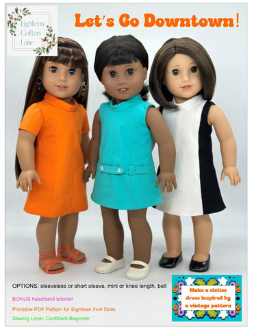 Eighteen Cotton Lane 18 Inch Historical Let's Go Downtown! 18" Doll Clothes Pattern Pixie Faire