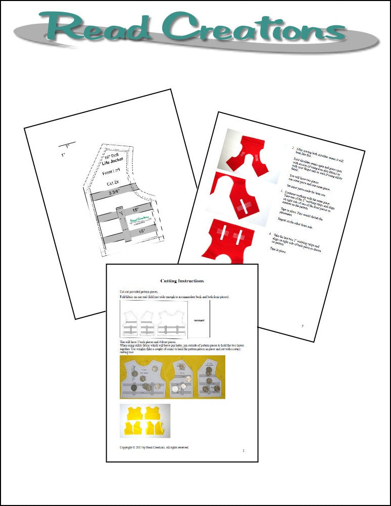 Read Creations 18 Inch Modern Life Jacket 18" Doll Clothes Pattern Pixie Faire