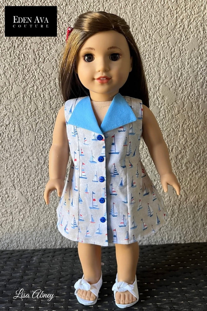 Eden Ava 18 Inch Modern Bonnet Shores Beach Dress 18" Doll Clothes Pattern Pixie Faire