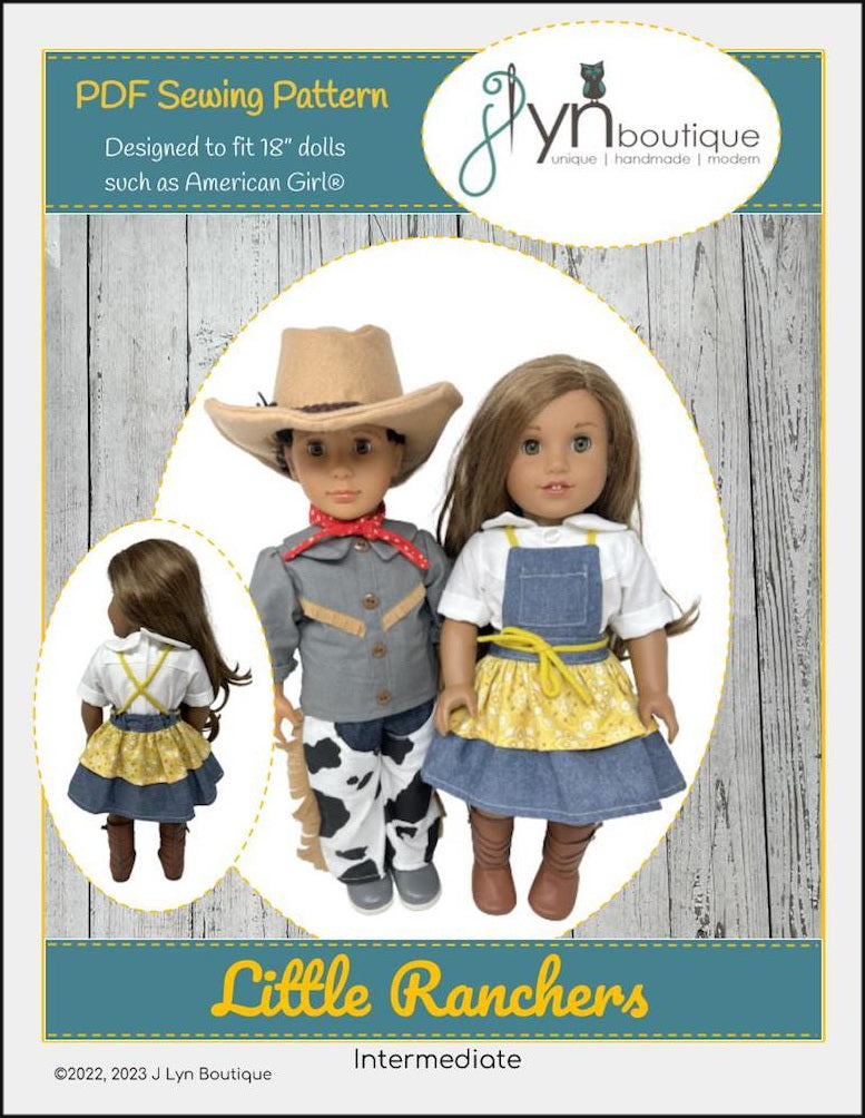 J Lyn Boutique BOGO 18 Inch Modern Little Ranchers 18" Doll Clothes Pattern Pixie Faire