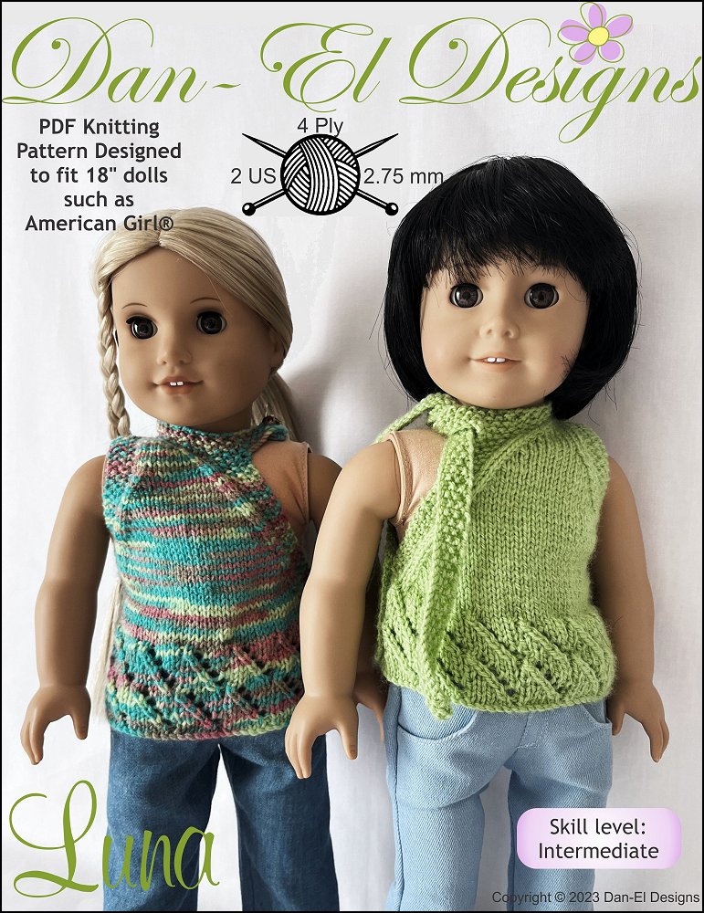 Dan-El Designs Knitting Luna 18" Doll Knitting Pattern Pixie Faire