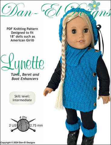 Dan-El Designs Knitting Lynette 18" Doll Clothes Knitting Pattern Pixie Faire