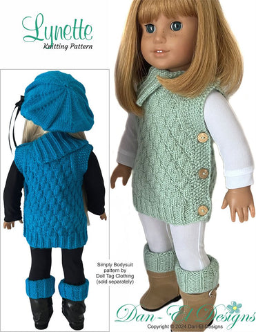 Dan-El Designs Knitting Lynette 18" Doll Clothes Knitting Pattern Pixie Faire