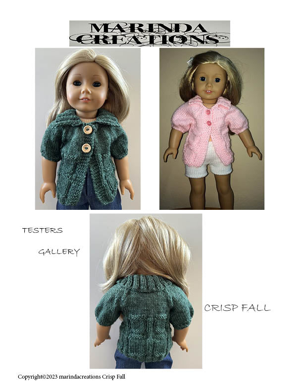 Marinda Creations Knitting Crisp Fall 18" Doll Clothes Knitting Pattern Pixie Faire
