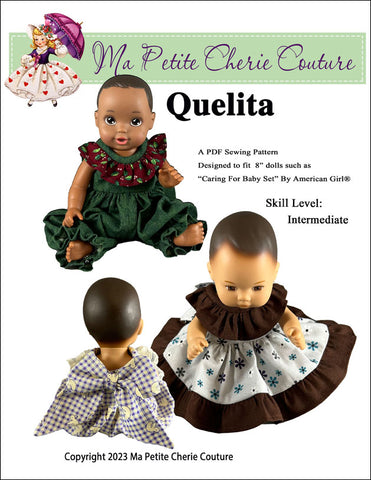 Mon Petite Cherie Couture 8" Baby Dolls Quelita Dress and Romper 8" Baby Doll Clothes Pattern Pixie Faire