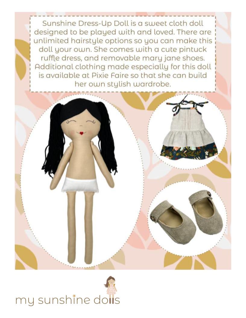 My Sunshine Dolls Cloth doll Sunshine Dress-Up Girl Doll 23" Cloth Doll Pattern Pixie Faire