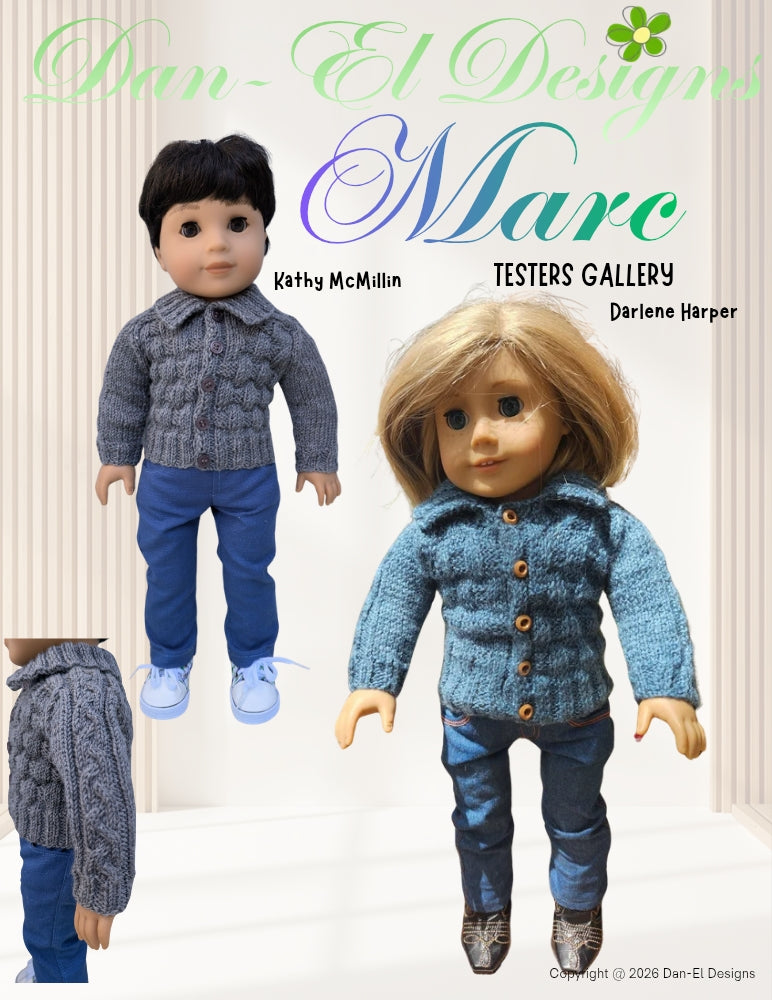 Dan-El Designs Knitting Marc Cardigan 18" Doll Clothes Knitting Pattern Pixie Faire