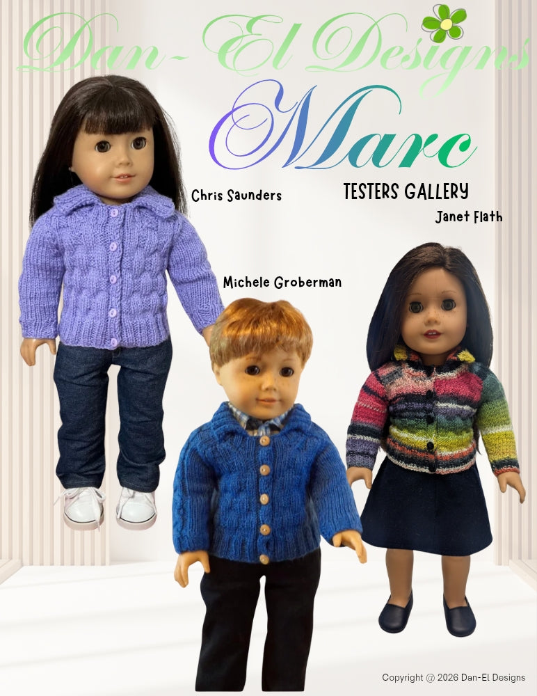 Dan-El Designs Knitting Marc Cardigan 18" Doll Clothes Knitting Pattern Pixie Faire