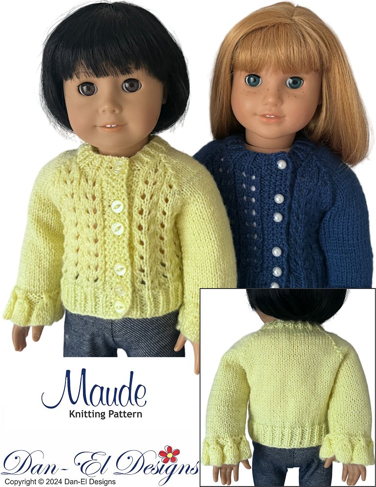 Dan-El Designs Knitting Maude 18" Doll Clothes Knitting Pattern Pixie Faire