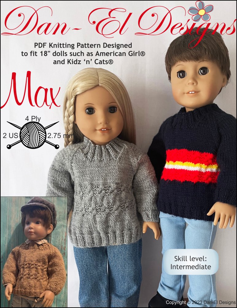 Dan-El Designs Max Doll Clothes Knitting Pattern 18 inch American Girl Dolls 33-sewing-patterns-for-18-doll-clothes-11-free-pdfs