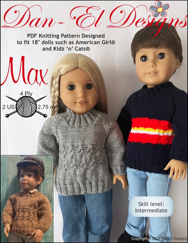 Dan-El Designs Knitting Max 18" Doll Clothes Knitting Pattern Pixie Faire