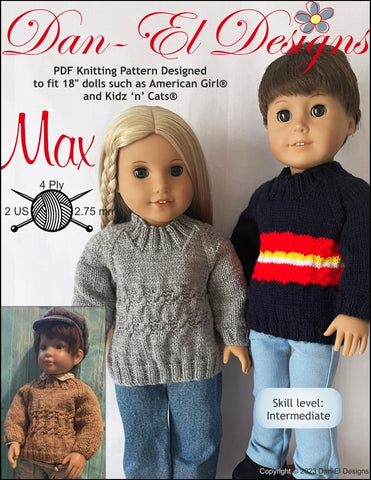 Dan-El Designs Knitting Max 18" Doll Clothes Knitting Pattern Pixie Faire