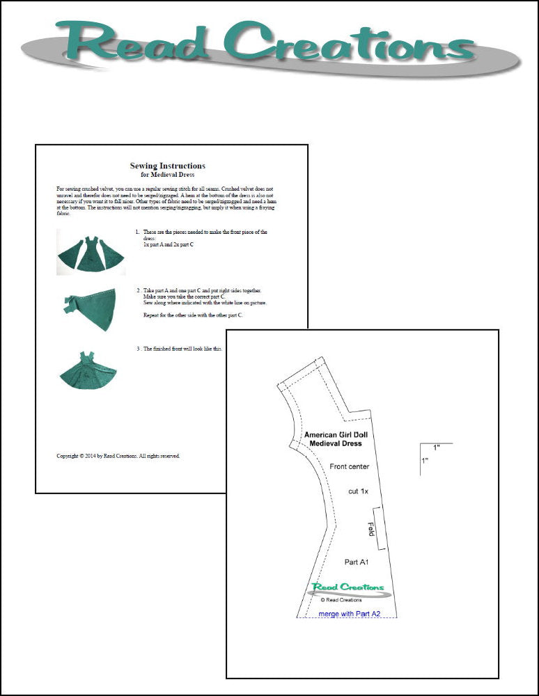 Read Creations Medieval Dress Doll Clothes Pattern 18 inch American Girl Dolls read-creations-medieval-dress-doll-clothes-pattern-18-inch-american-girl-dolls