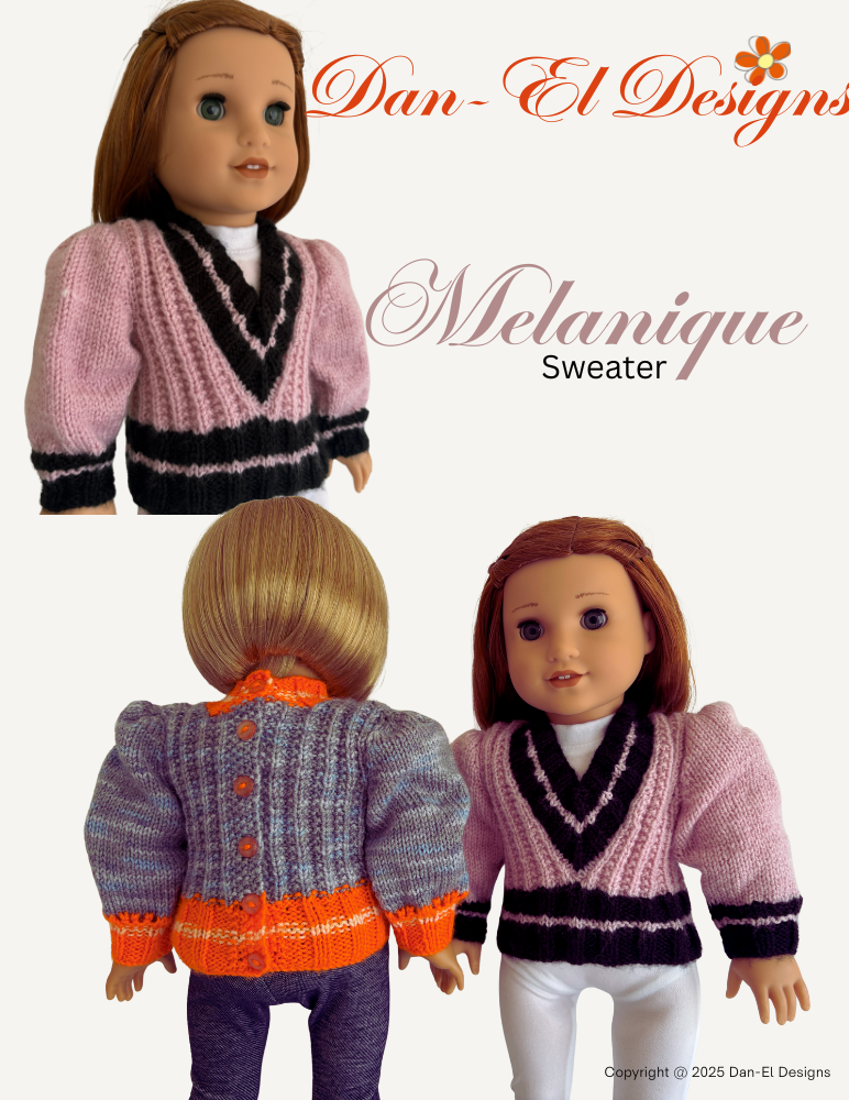Dan-El Designs Knitting Melanique Sweater 18" Doll Clothes Knitting Pattern Pixie Faire