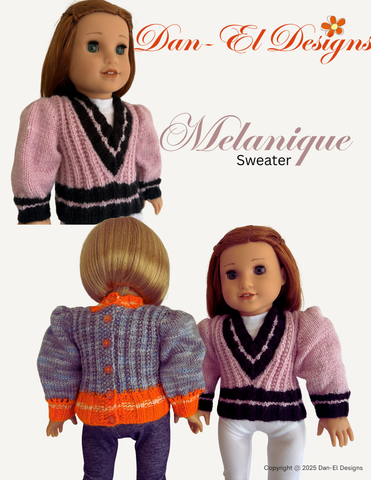 Dan-El Designs Knitting Melanique Sweater 18" Doll Clothes Knitting Pattern Pixie Faire