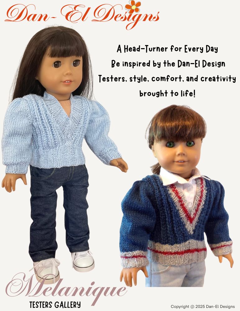 Dan-El Designs Knitting Melanique Sweater 18" Doll Clothes Knitting Pattern Pixie Faire
