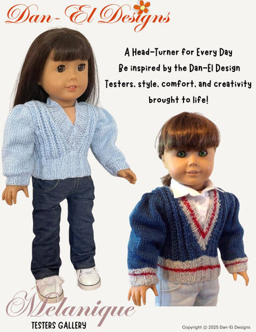 Dan-El Designs Knitting Melanique Sweater 18" Doll Clothes Knitting Pattern Pixie Faire