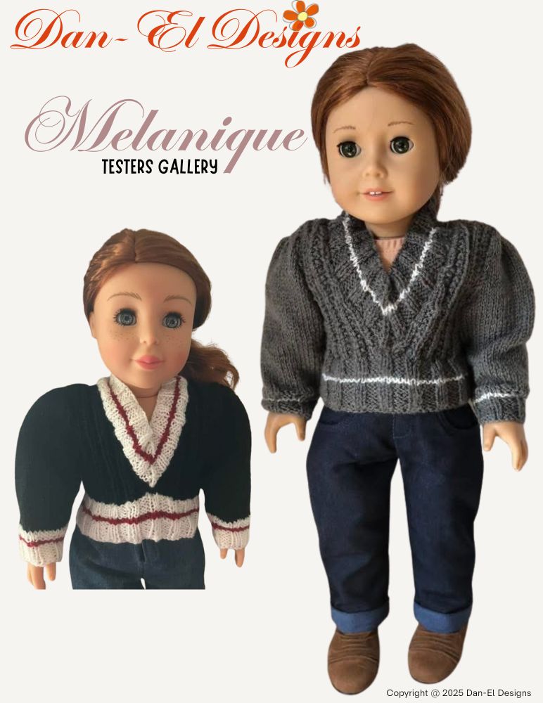 Dan-El Designs Knitting Melanique Sweater 18" Doll Clothes Knitting Pattern Pixie Faire