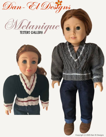 Dan-El Designs Knitting Melanique Sweater 18" Doll Clothes Knitting Pattern Pixie Faire