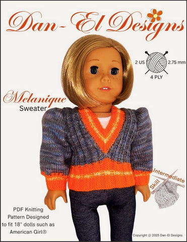 Dan-El Designs Knitting Melanique Sweater 18" Doll Clothes Knitting Pattern Pixie Faire