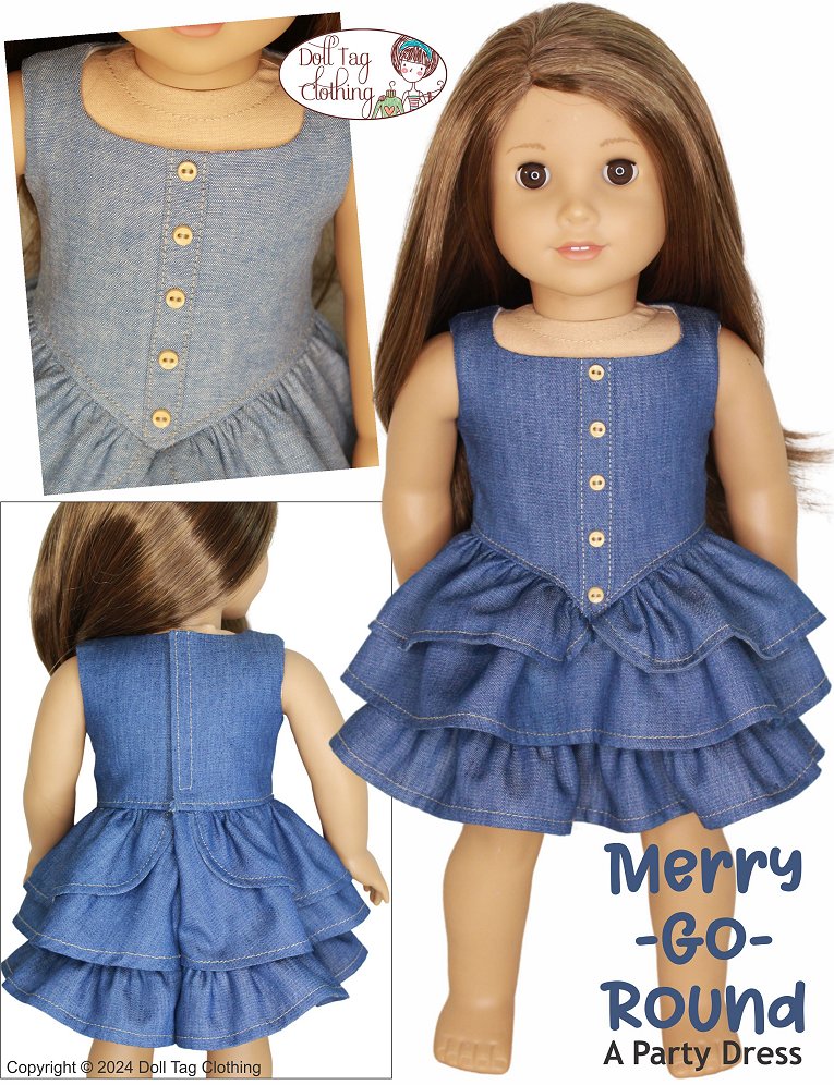 Doll Tag Clothing 18 Inch Modern Merry Go Round Party Dress 18" Doll Clothes Pattern Pixie Faire