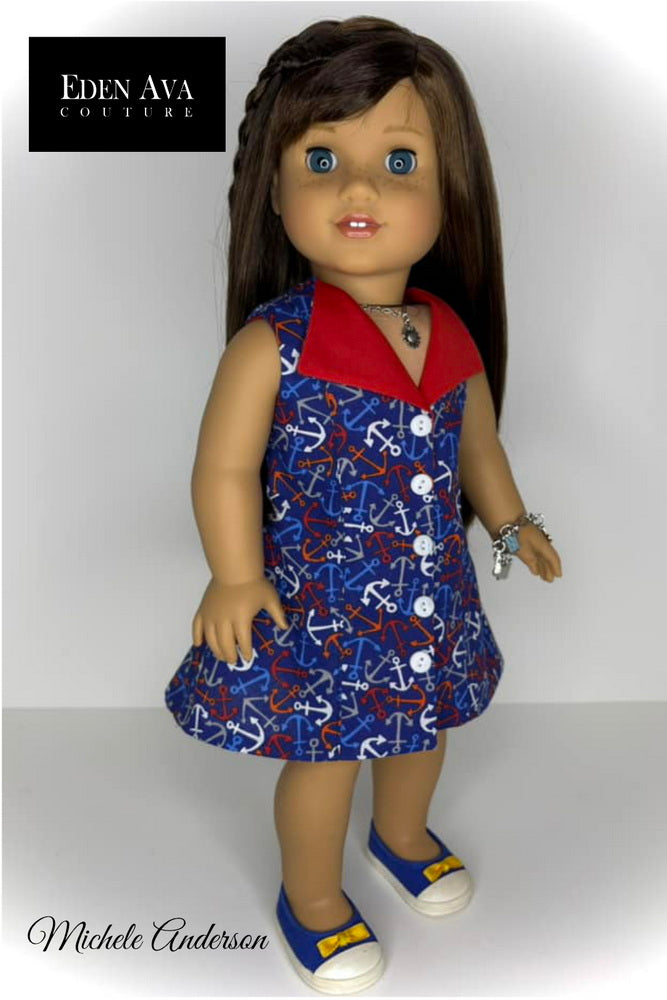 Eden Ava 18 Inch Modern Bonnet Shores Beach Dress 18" Doll Clothes Pattern Pixie Faire