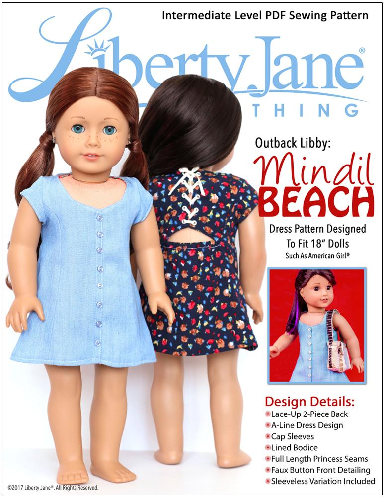 Liberty Jane 18 Inch Modern SWC 2024 Bonus Mindil Beach Dress 18" Doll Clothes Pattern Pixie Faire