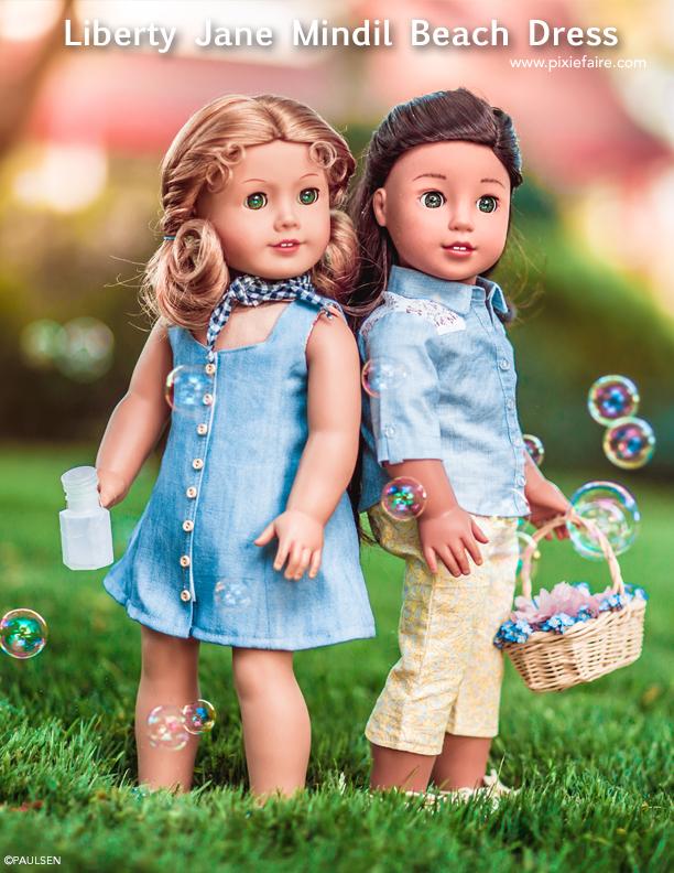 Liberty Jane 18 Inch Modern SWC 2024 Bonus Mindil Beach Dress 18" Doll Clothes Pattern Pixie Faire