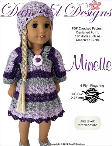 Dan-El Designs Crochet Minette Dress 18" Doll Clothes Crochet Pattern Pixie Faire