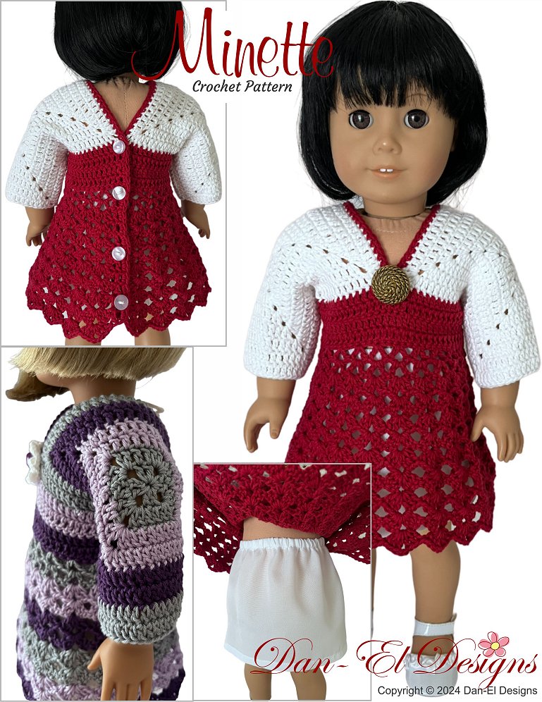 Dan-El Designs Crochet Minette Dress 18" Doll Clothes Crochet Pattern Pixie Faire