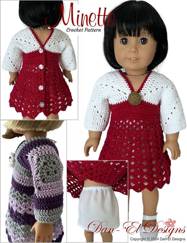 Dan-El Designs Crochet Minette Dress 18" Doll Clothes Crochet Pattern Pixie Faire