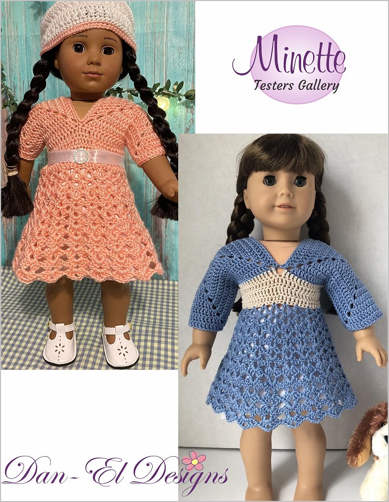 Dan-El Designs Crochet Minette Dress 18" Doll Clothes Crochet Pattern Pixie Faire