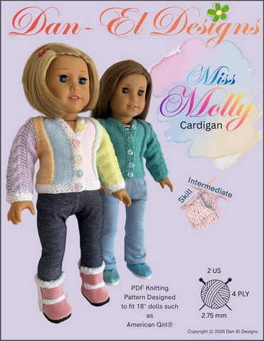 Dan-El Designs Knitting Miss Molly Cardigan 18" Doll Clothes Knitting Pattern Pixie Faire