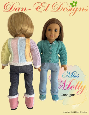 Dan-El Designs Knitting Miss Molly Cardigan 18" Doll Clothes Knitting Pattern Pixie Faire