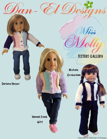 Dan-El Designs Knitting Miss Molly Cardigan 18" Doll Clothes Knitting Pattern Pixie Faire