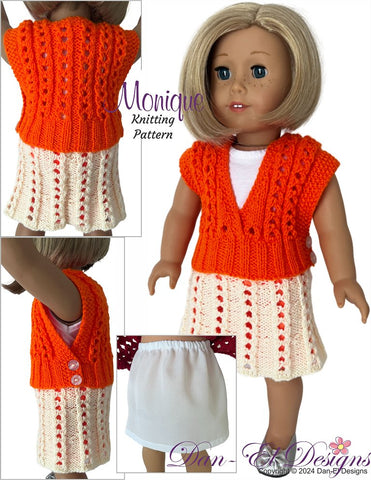 Dan-El Designs Knitting Monique Top, Skirt & Petticoat 18 inch Doll Knitting Pattern Pixie Faire