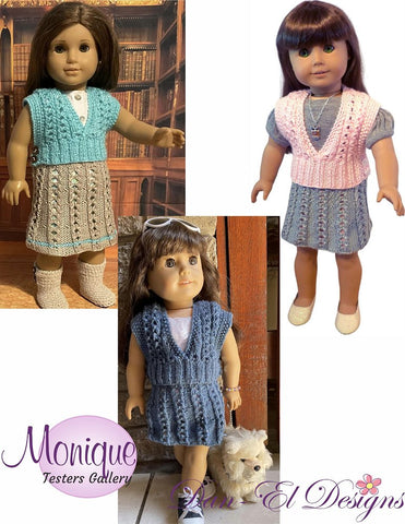 Dan-El Designs Knitting Monique Top, Skirt & Petticoat 18 inch Doll Knitting Pattern Pixie Faire