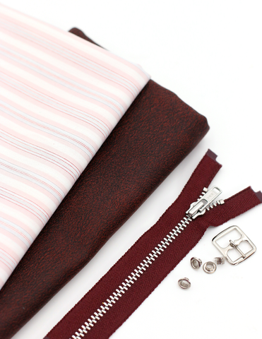 Pixie Faire Pixie Packs Limited Edition Pixie Pack Motorcycle Jacket Burgundy Microsuede and Pima Cotton Stripe Pixie Faire